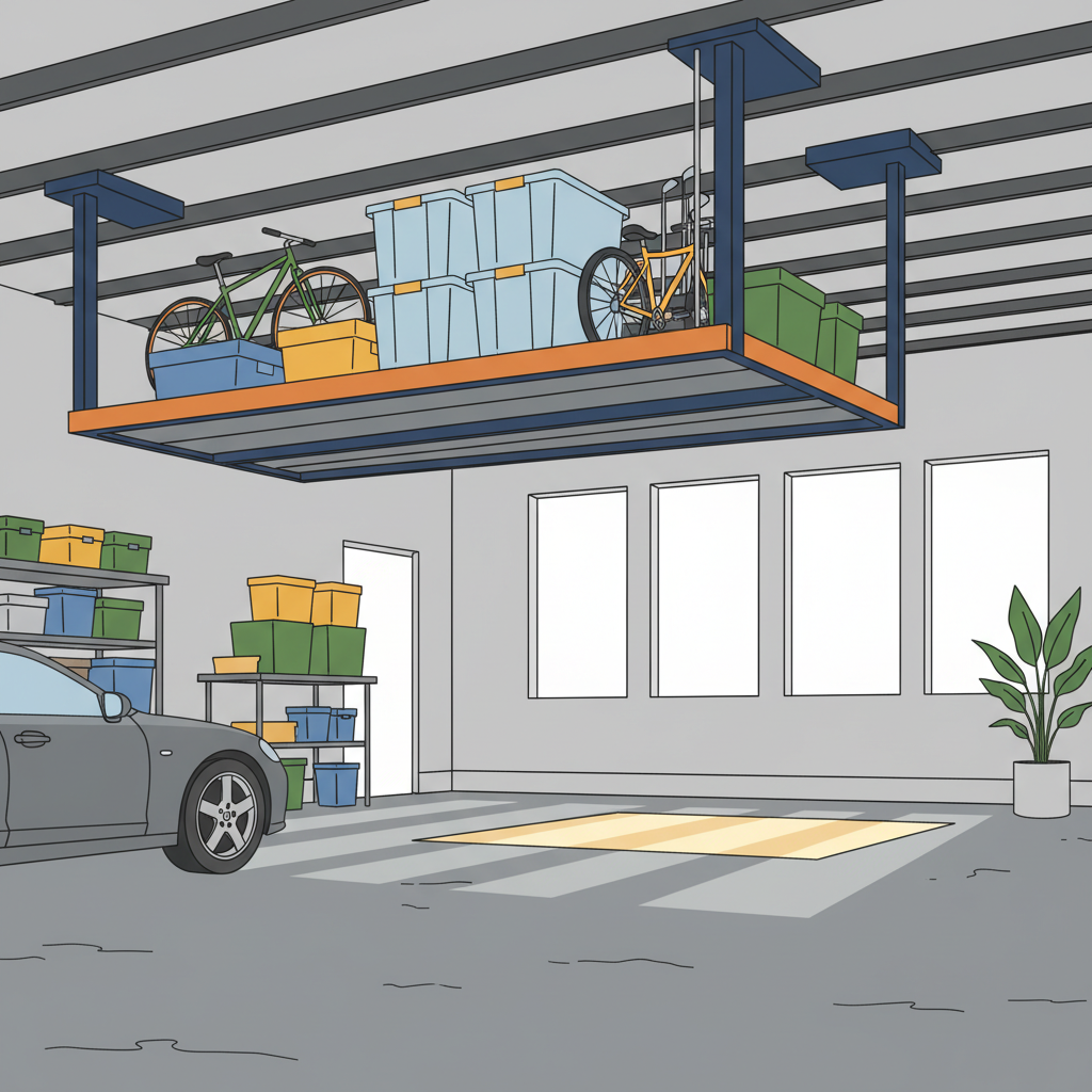 Illustration for Maximize Garage Space with American-Made Ceiling Sam Storage Elevators for Quality-Seeking Homeowners