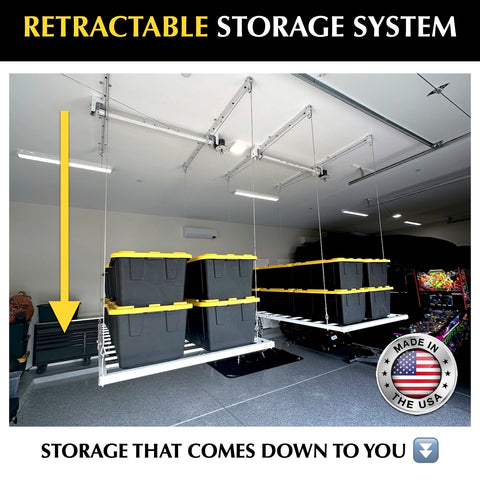 Ceiling SAM® Retractable 4’ x 8’ Overhead Garage Storage Rack - 12 Foot Drop