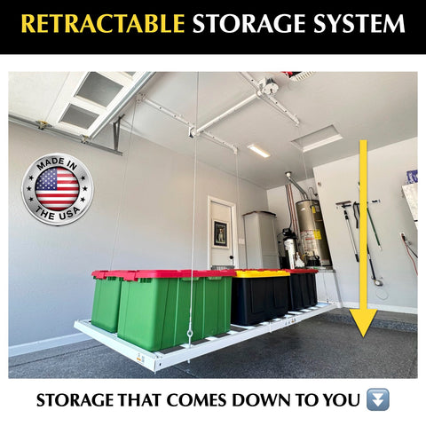 Ceiling SAM® Retractable 4’ x 8’ Overhead Garage Storage Rack - 9 Foot Drop